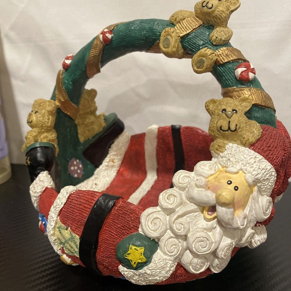 Santa Christmas Bear Candy‎ Dish 7x7in Vintage Rustic Table Decor Teacher Gift